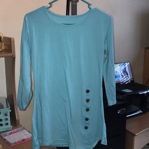 3/4 Sleeve Length Teal Shirt with Buttons